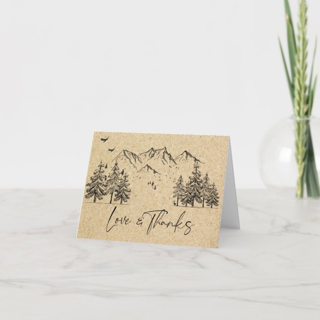 Simulated Kraft Paper Forest Mountains Wedding Thank You Card (Front)