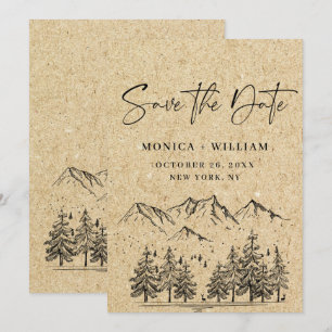 Simulated Kraft Paper Hand Drawn Mountain Wedding Save The Date