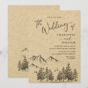 Simulated Kraft Paper Hand Drawn Mountains Wedding Invitation