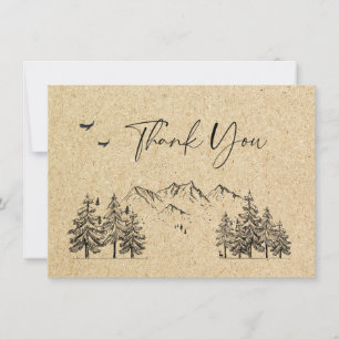 Simulated Kraft Paper Hand Drawn Mountains Wedding Thank You Card
