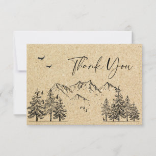 Simulated Kraft Paper Hand Drawn Mountains Wedding Thank You Card