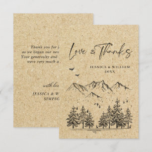 Simulated Kraft Paper Hand Drawn Mountains Wedding Thank You Card