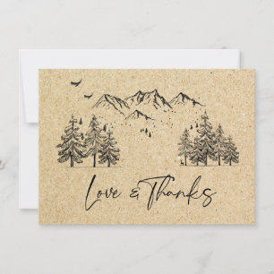 Simulated Kraft Paper Hand Drawn Mountains Wedding Thank You Card