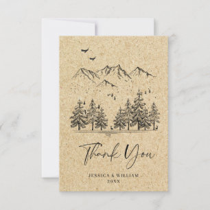 Simulated Kraft Paper Hand Drawn Mountains Wedding Thank You Card