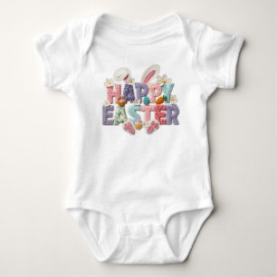 Simulated Latch Style Yarn Happy Easter Baby Bodysuit