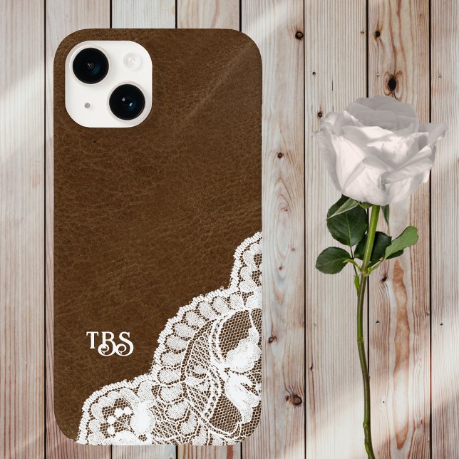 Simulated Leather and Lace Print Monogram Initial Case-Mate iPhone Case (Creator Uploaded)