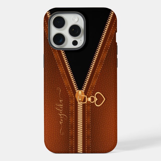 Simulated Leather Heart Zipper iPhone Case (Back)