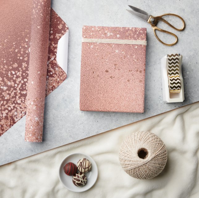 Simulated Rose Gold Foil And Glitter Texture Wrapping Paper (Crafts)