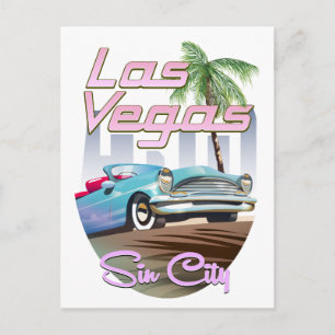 Sin city Las Vegas 1980s travel poster Postcard