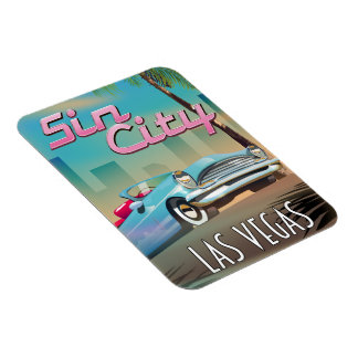 Sin city Las Vegas travel poster Magnet