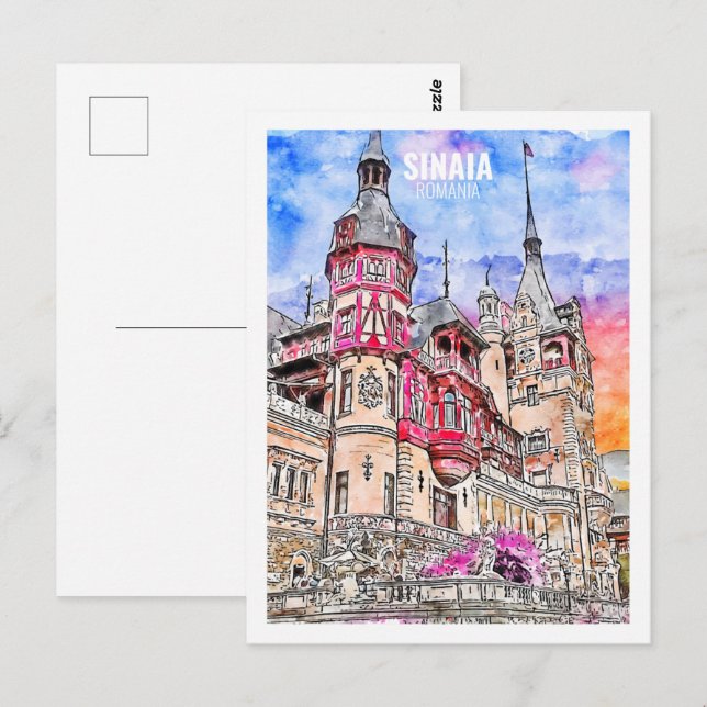 Sinaia Romania Famous Travel Watercolor Sketch Postcard (Front/Back)