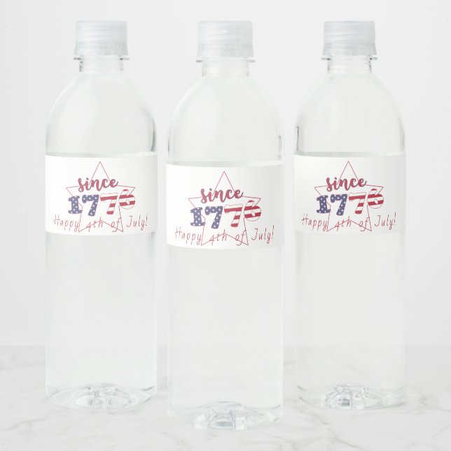 Since 1776 - American Flag Typography - Patriotic Water Bottle Label (Bottles)