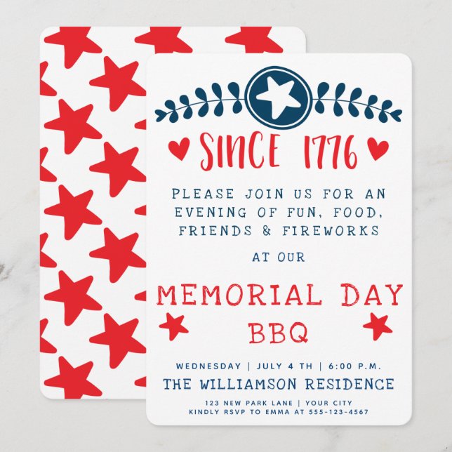 Since 1776  - American Pride / Memorial Day  BBQ Invitation (Front/Back)
