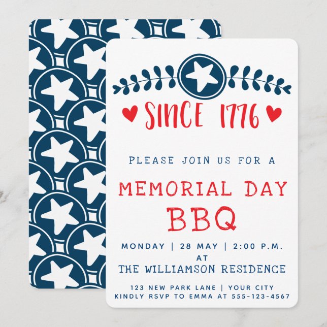 Since 1776 | Patriotic Memorial Day BBQ Invitation (Front/Back)