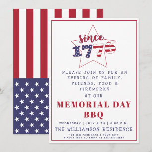 Since 1776 - Patriotic U.S. Flag Memorial Day BBQ Invitation