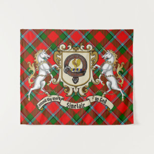 Sinclair Clan Badge & Unicorns w/Tartan  Tapestry