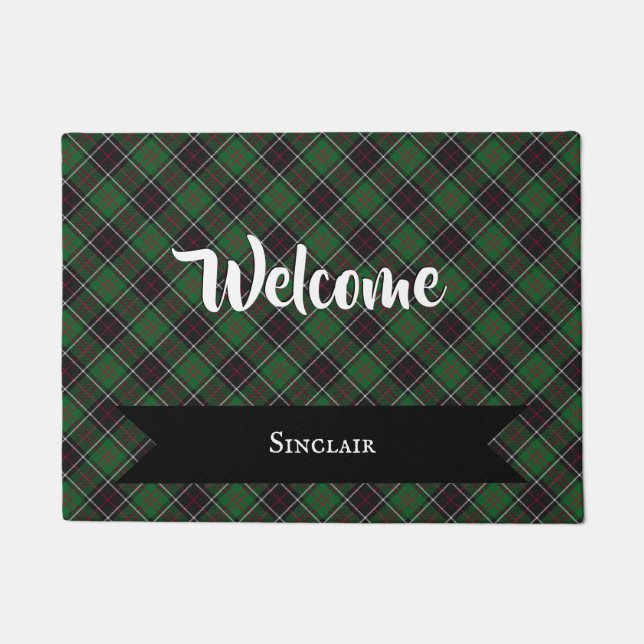 Sinclair Clan Scottish Tartan Plaid Pattern Doormat (Front)