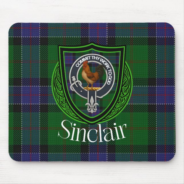 Sinclair Scottish Clan Tartan and Crest  Mouse Mat (Front)