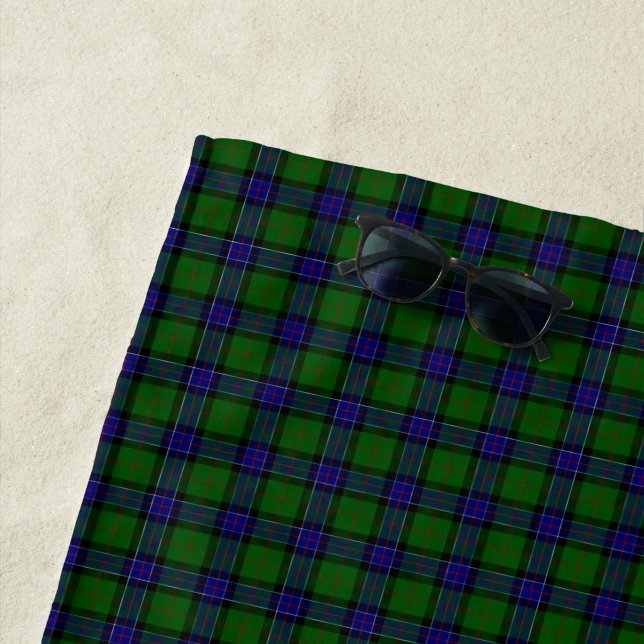 Sinclair tartan blue green plaid beach towel (In Situ)