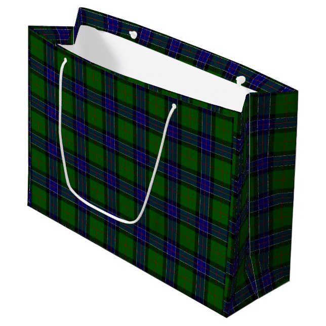 Sinclair tartan blue green plaid large gift bag (Front Angled)