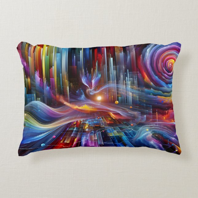 "Sinewaves Of Light" Modern Colourful Futuristic  Decorative Cushion (Front)
