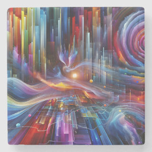 "Sinewaves Of Light" Modern Futuristic Beautiful Stone Coaster