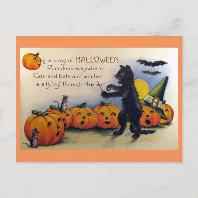 Sing a Song of Halloween Vintage Postcard (Front)