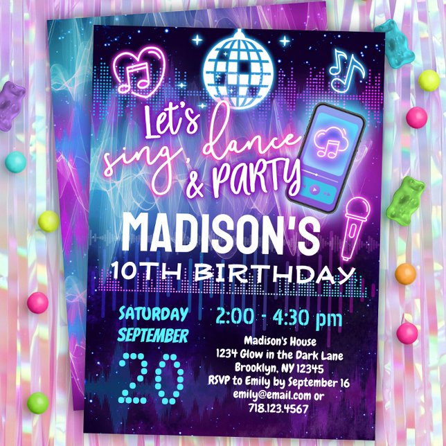 Sing, Dance & Party Girls Music Birthday Party Invitation (Creator Uploaded)