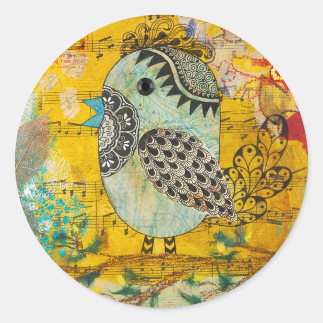 SING Mixed Media Collage Classic Round Sticker (Front)