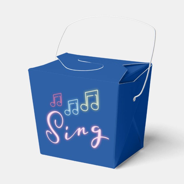 Sing Neon Music Notes on Blue Favour Box (Front Side)