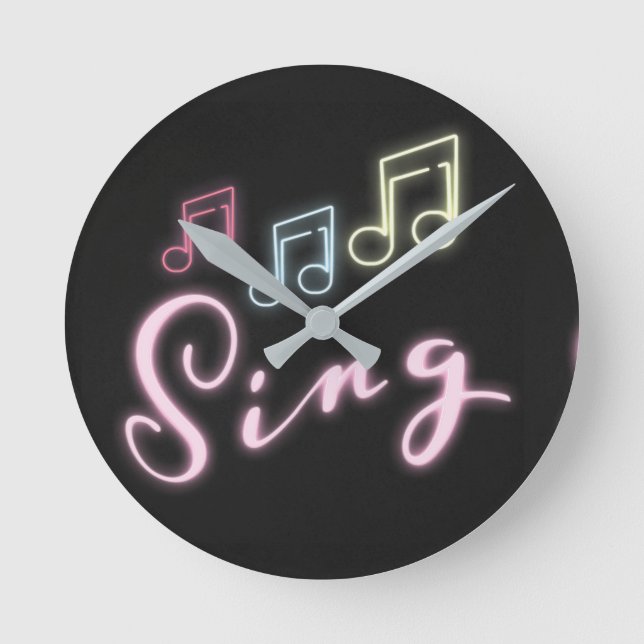Sing Neon Music Notes Round Clock (Front)