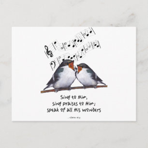 Sing Praise To God: Two Birds, Music Notes, Art Postcard