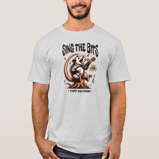Sing The Bits Possum Banjo Humour T-Shirt (Front)