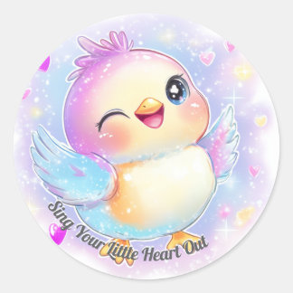 Sing Your Little Heart Out: Cute Pastel Baby Bird Classic Round Sticker