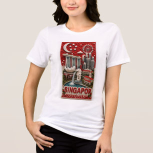 Singapore 3D Micro Mosaic Vertical Landmark Art Tri-Blend Shirt