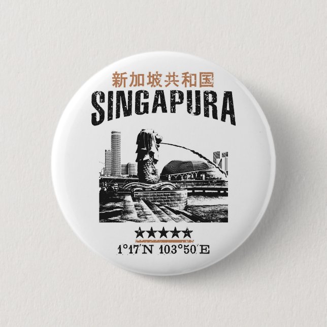 Singapore 6 Cm Round Badge (Front)