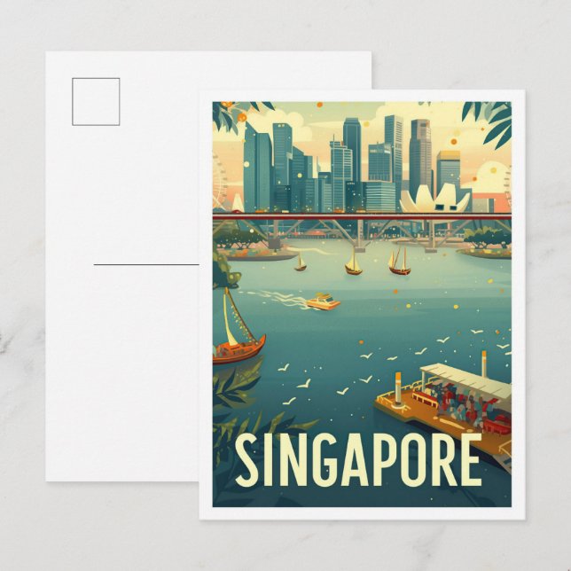 Singapore Art Vintage Travel Illustration Postcard (Front/Back)