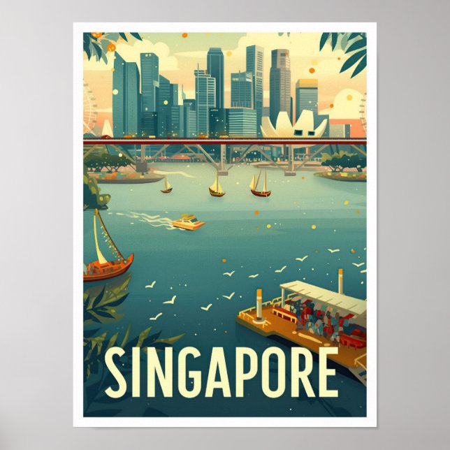 Singapore Art Vintage Travel Illustration Poster (Front)