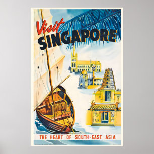 Singapore Asia World Travel Vintage Travel Poster