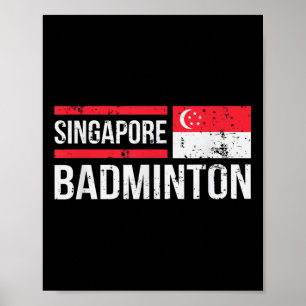 Singapore Badminton Flag Racket Sport Birdie Playe Poster