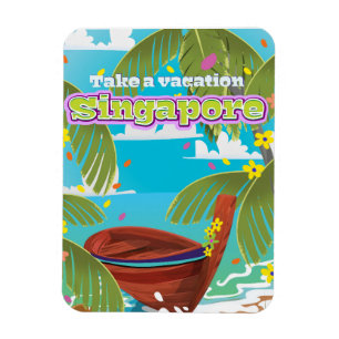 Singapore cartoon travel poster art. magnet
