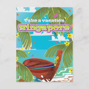 Singapore cartoon travel poster art. postcard