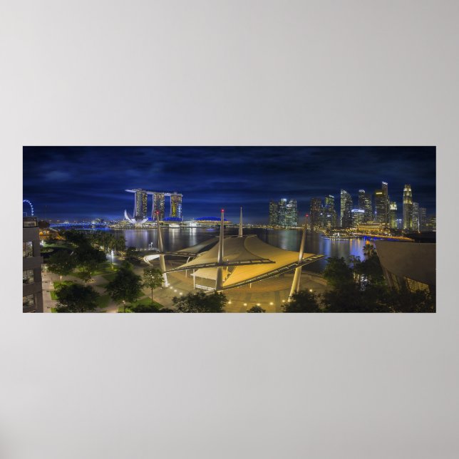 Singapore Central Business District Skyline Night Poster (Front)