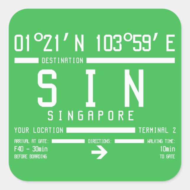 Singapore Changi International Airport Code Square Sticker (Front)
