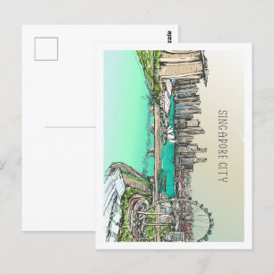 Singapore City Famous Travel Place Illustration Postcard