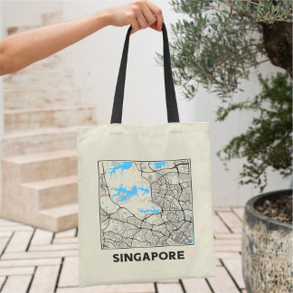 Singapore City Map Tote Bag