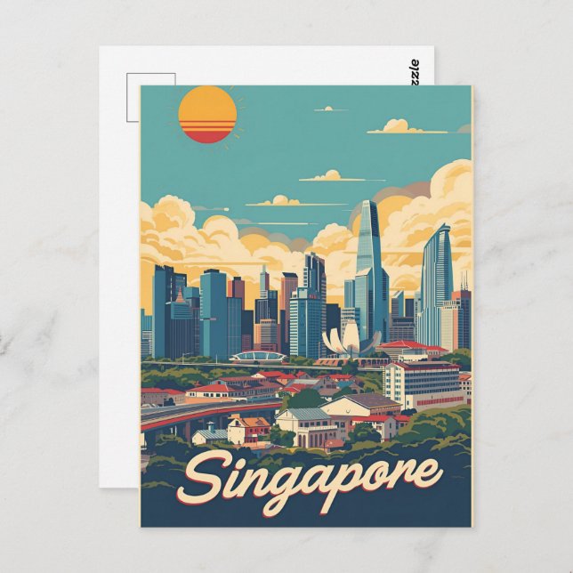 Singapore city retro Skyline Postcard (Front/Back)