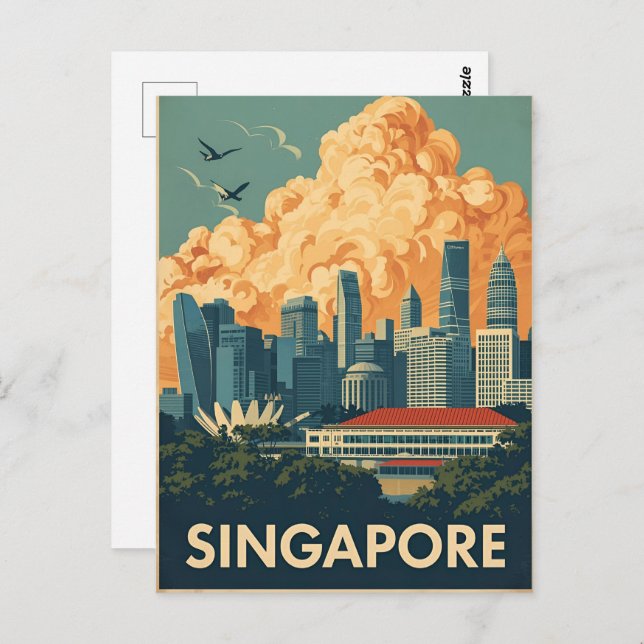 Singapore city retro Skyline Postcard (Front/Back)