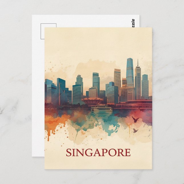 Singapore city retro Skyline Postcard (Front/Back)
