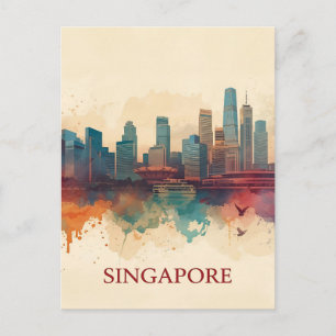 Singapore city retro Skyline Postcard